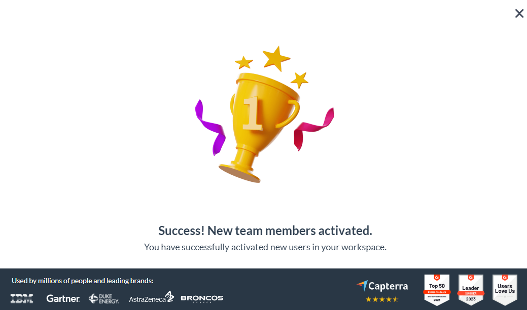 Visme New Team Member Confirmation screen