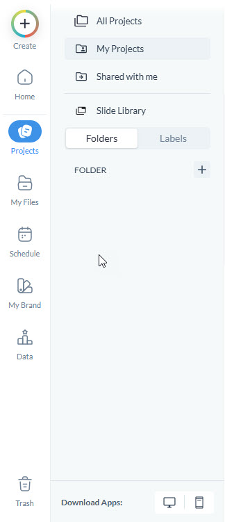 Visme toolbar with Projects > All Projects and My Projects shown