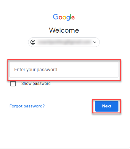 Enter Google Password