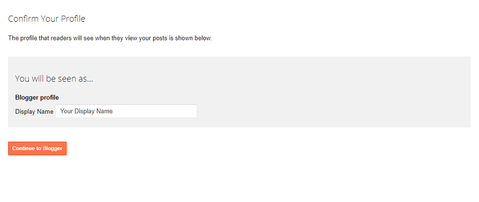 Confirming your profile on Blogger