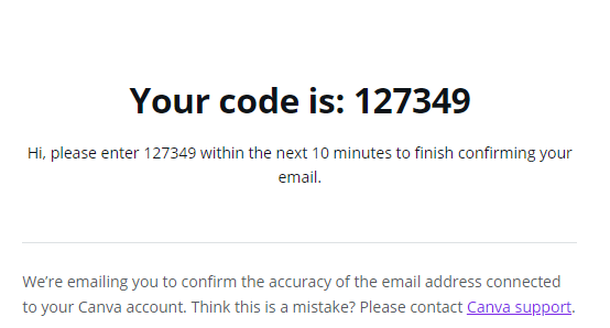 Canva Confirmation Code