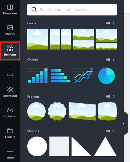 Creation area tool menu