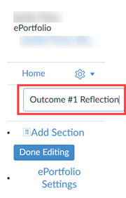 Section name in ePortfolio