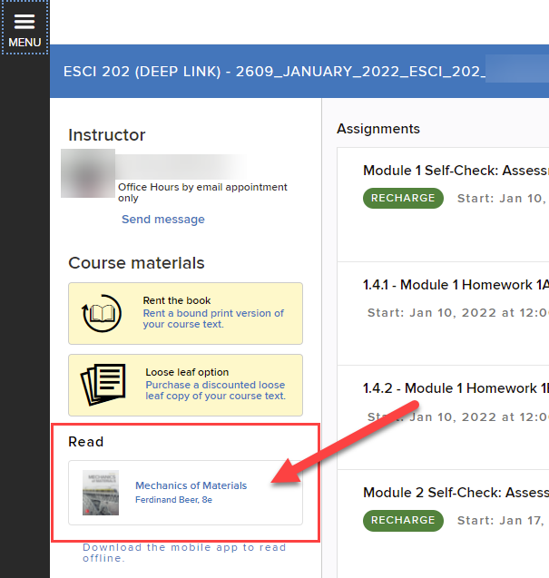 Opening eText in the eReader