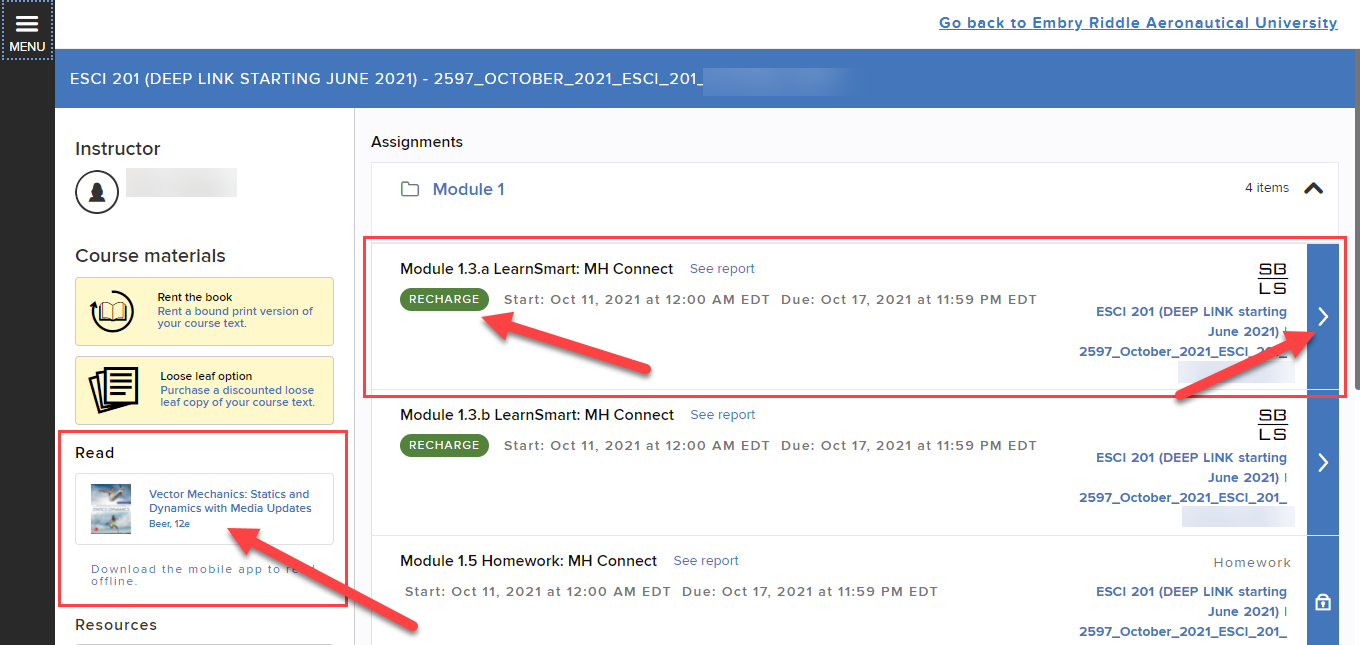 Recharge option for LearnSmart or SmartBook assignments