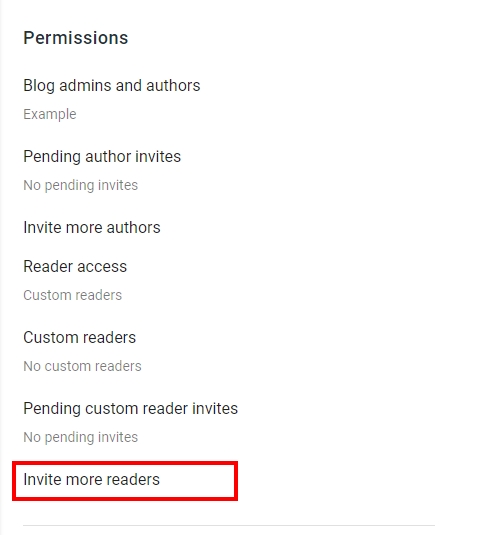 Permissions section with invite more readers outlined