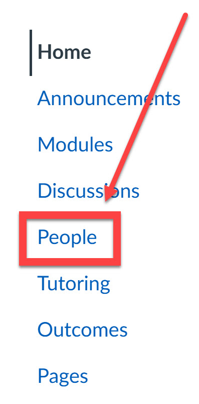 Canvas navigation menu with 'people' page highlighted