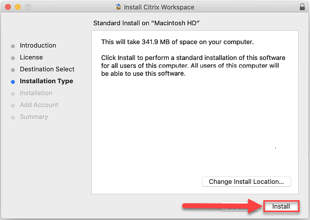 Mac screen confirming location for installation of Citrix Workspace