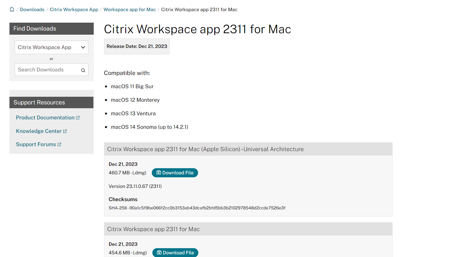 Citrix download page for mac