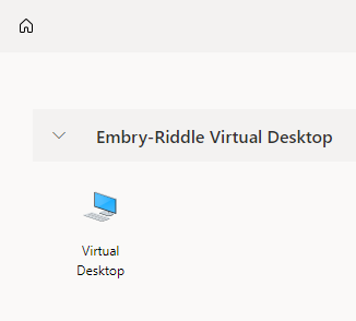 Remote Desktop Client is open with the Embry Riddle Virtual Desktop shown as available for selection