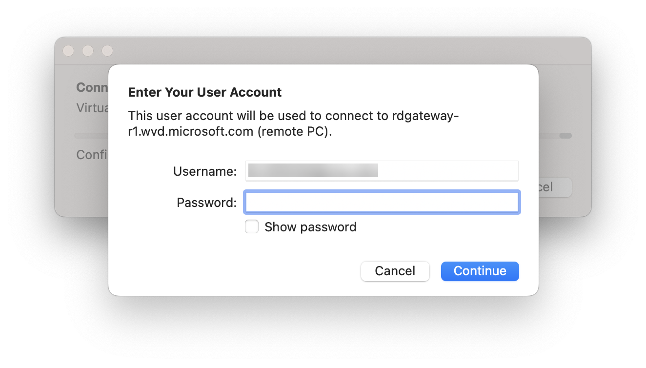 Enter Your User Account window with empty password field