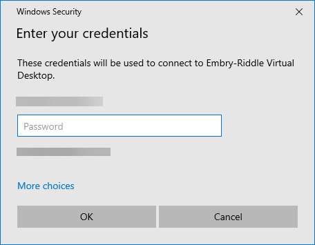 Enter your credentials pop up with empty password field