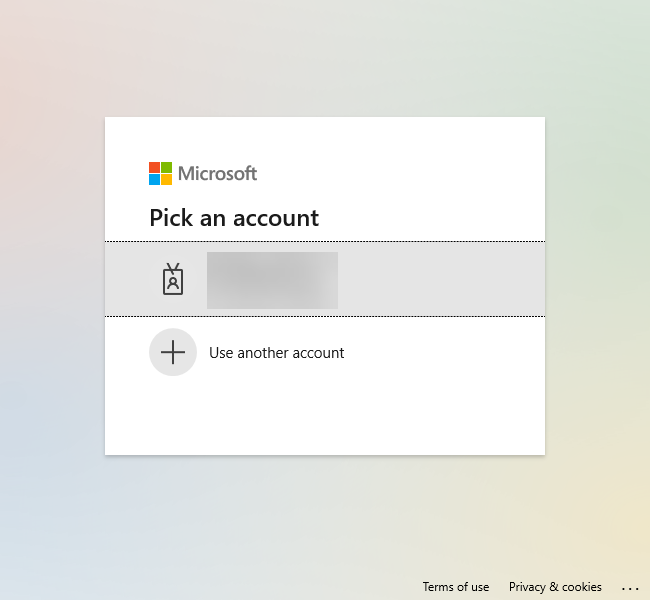 Microsoft account login screen