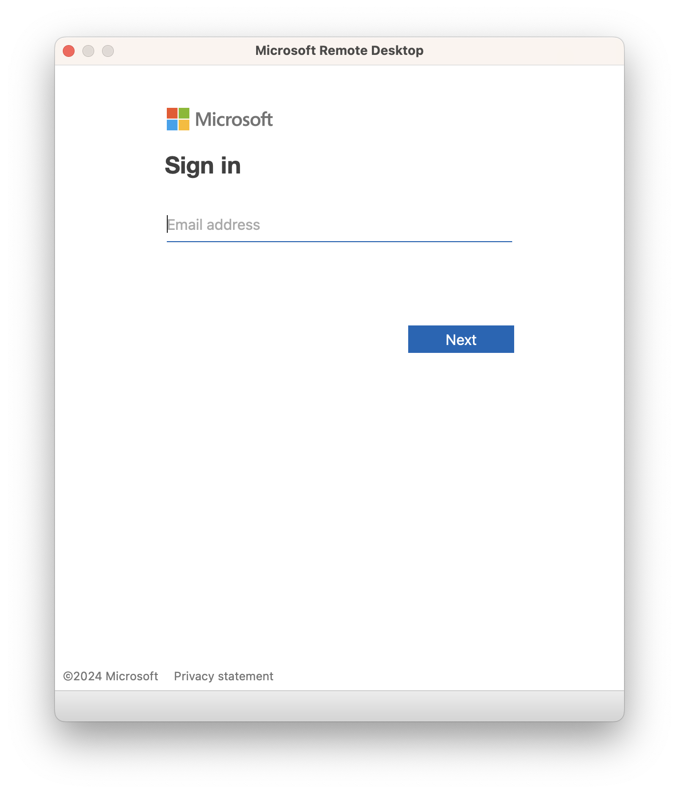 Microsoft login screen with empty email field