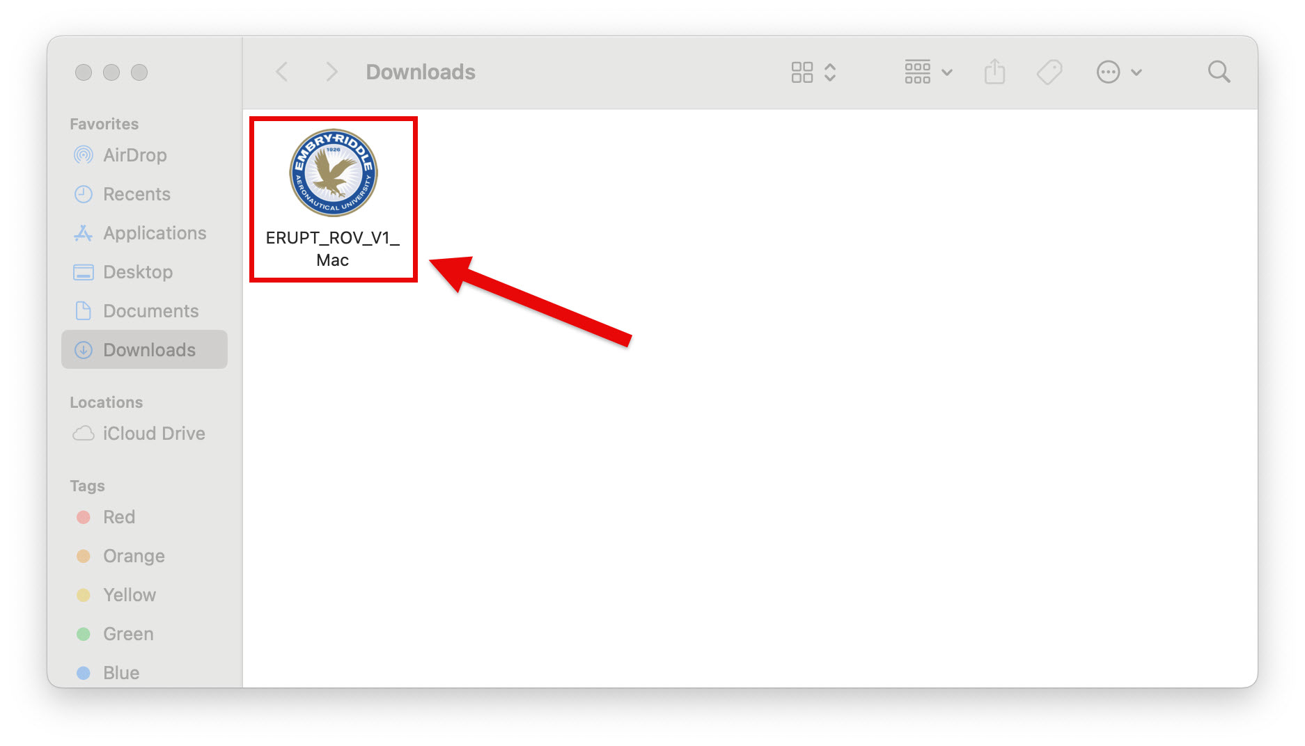 MAC toolbar showing downloaded ERUPT file icon