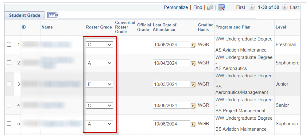 Campus solutions grade change