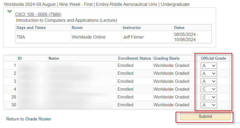 Campus solutions confirm grade change