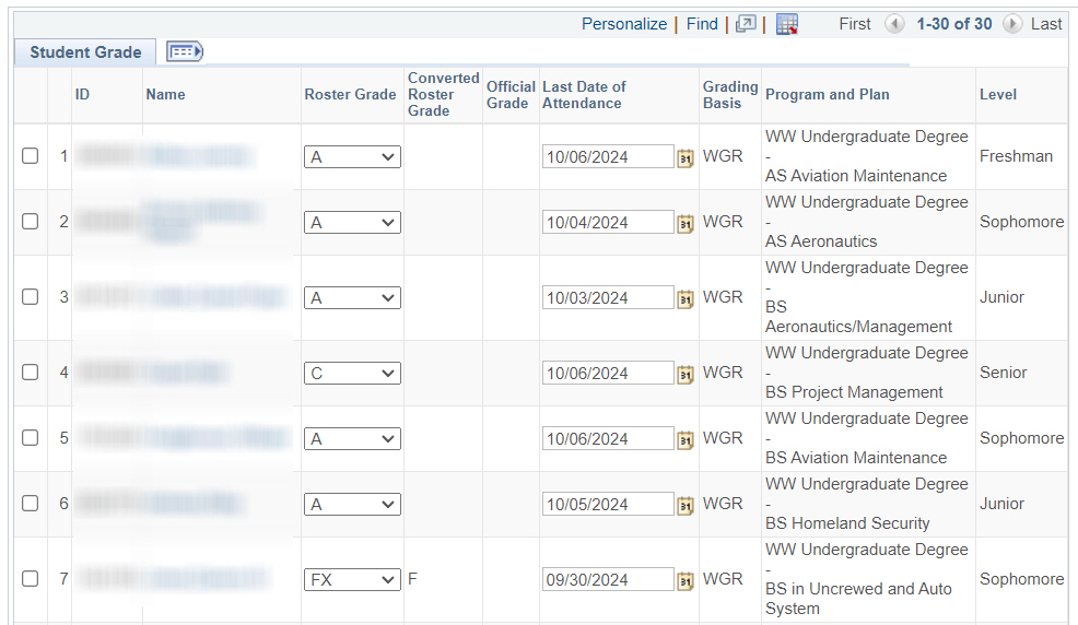 Student grade roster