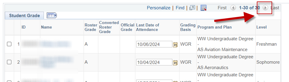 Campus solutions show next row