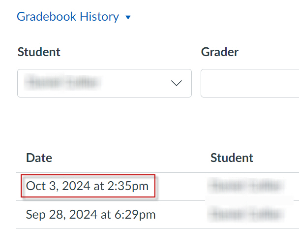 Gradebook History with Date tab highlighted