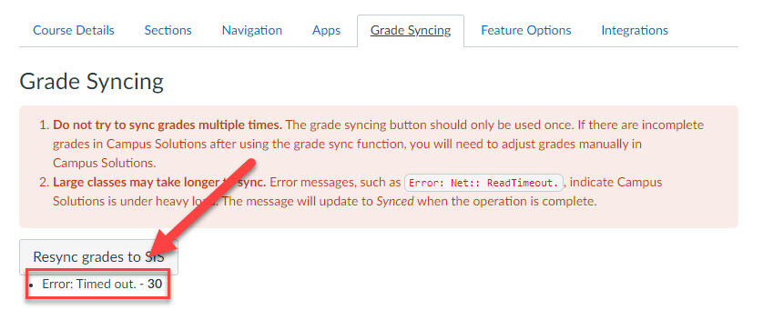 Grade sync Error