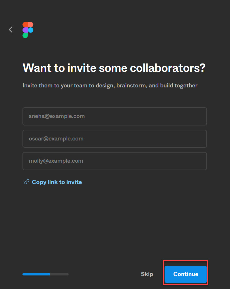 Create Figma Profile Page With inputs for the emails of collaborators