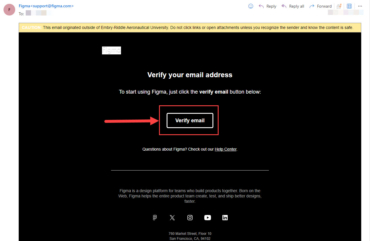 Microsoft outlook email with verify email highlighted for selection