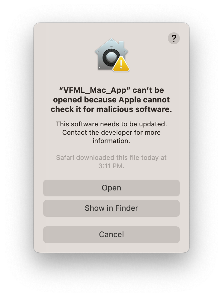 Mac Blocking file with Open button highlighted