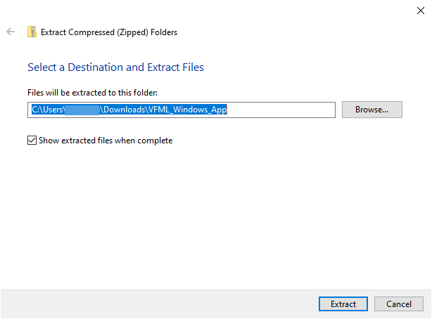 Zip File Destination folder selection
