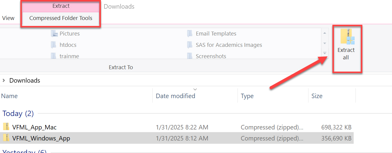 Windows Explorer Downloads with Extract all button Highlighted
