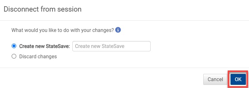 Save option after exiting the Lab. Select outlined OK button outlined once Create new Statesave is selected in JBL's Cloud desktop.