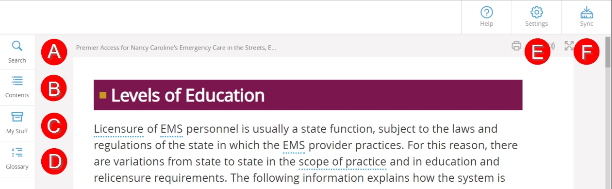 Tool options labeled A through F in the JBL eBook