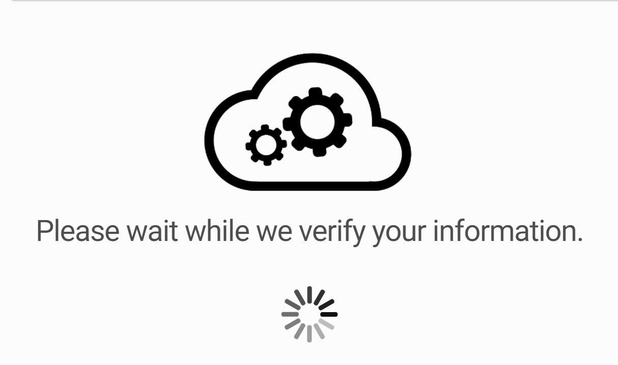 Loading screen verifying your information in JBL Cloud desktop