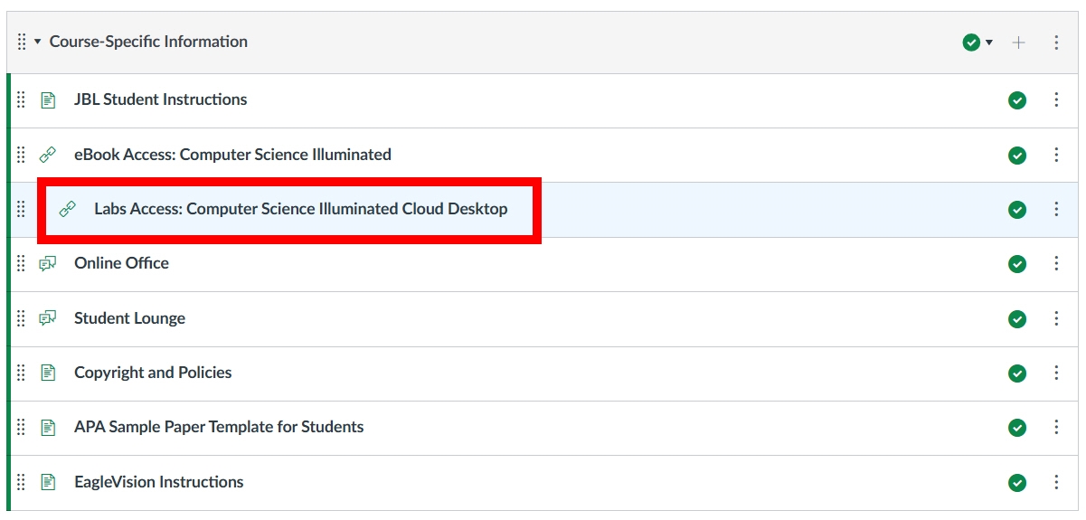 Cloud desktop link found in course specific information