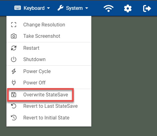 In System button dropdown, Overwrite StateSave button outlined in JBL Cloud desktop