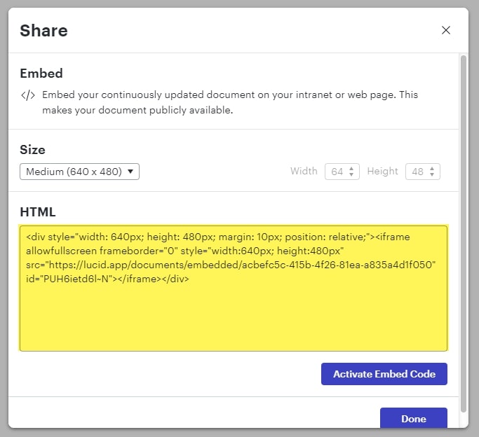 Embed Code highlighted in yellow copy to canvas html editor for associated assignment.