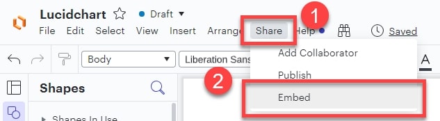 In the document select share outlined and then embed outlined