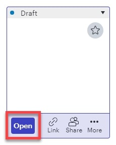 Lucidchart draft with Open button outlined to open document for sharing