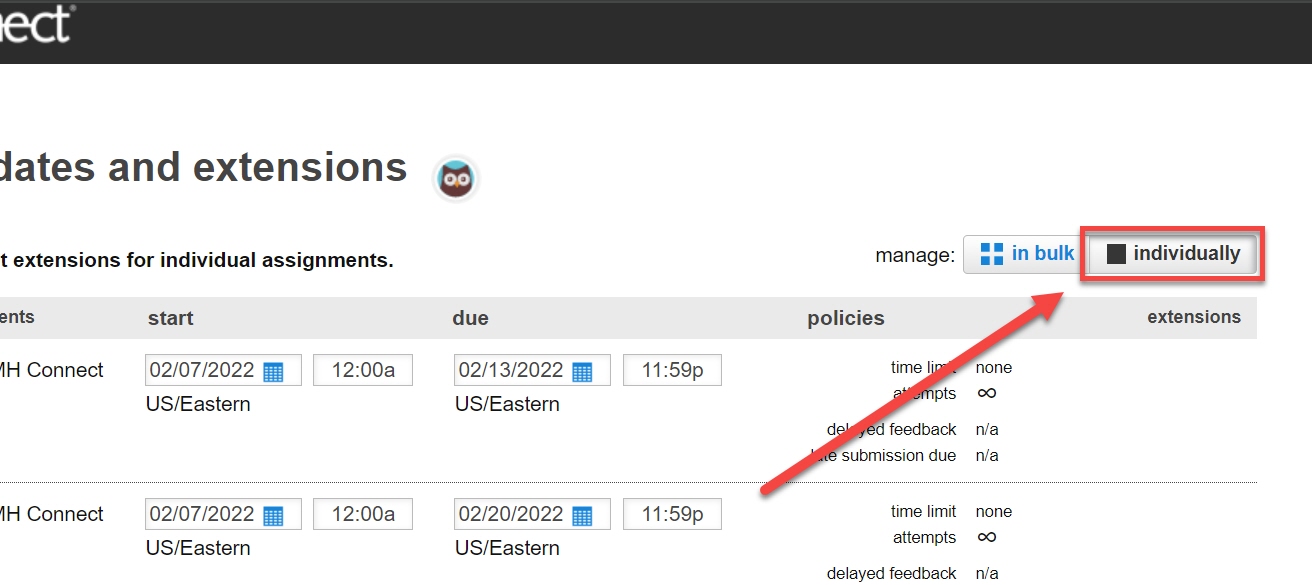 manage dates and extensions page with indiviudally format filter highlighted