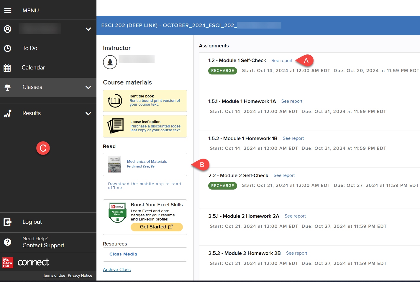 McGraw-Hill Student dashboard