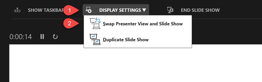 Swap Presenter View and Slide Show by Selecting Display settings