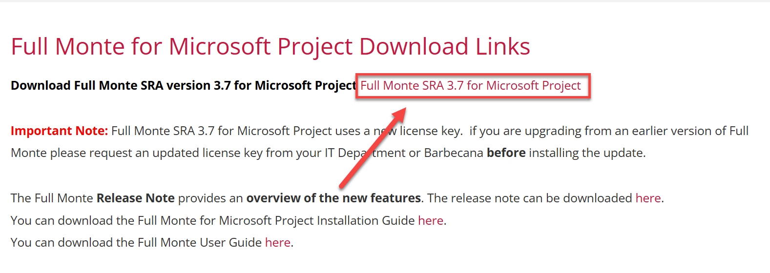 Download Full Monte SRA for Microsoft Project here outlined with arrow to click here