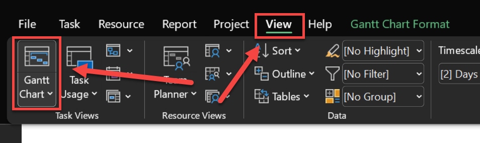 Link tasks in Microsoft Project from table to a graphic