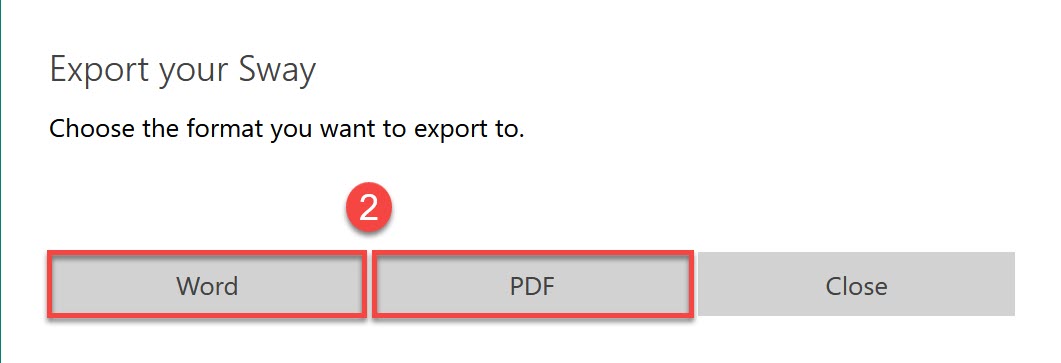 Choose Export Format with Word and PDF highlighted