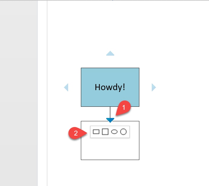 AutoConnect Arrows numbered 1 with quick shapes numbered 2 to add to your Microsoft Visio