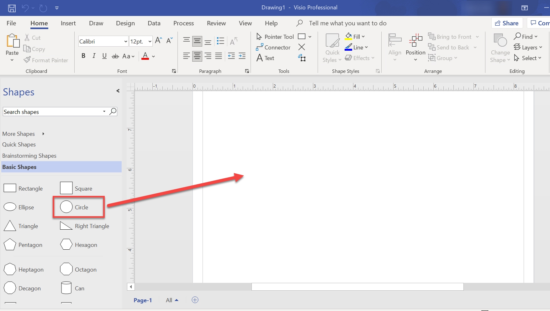 Rectangle shape outlined and arrowed to place on your Visio