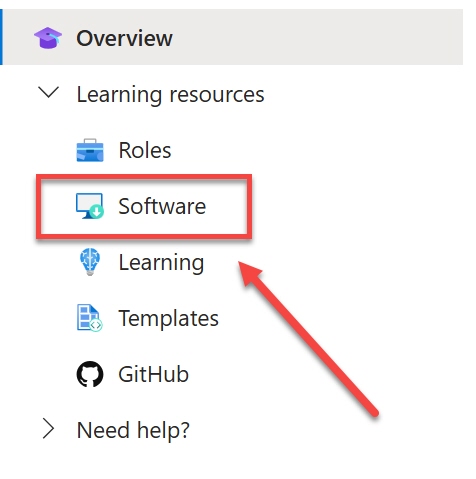 Locate Software button outlined and arrowed to from Azure Menu