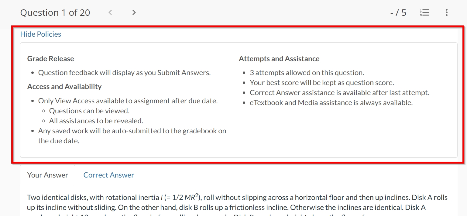 Question policies outlined in assignment