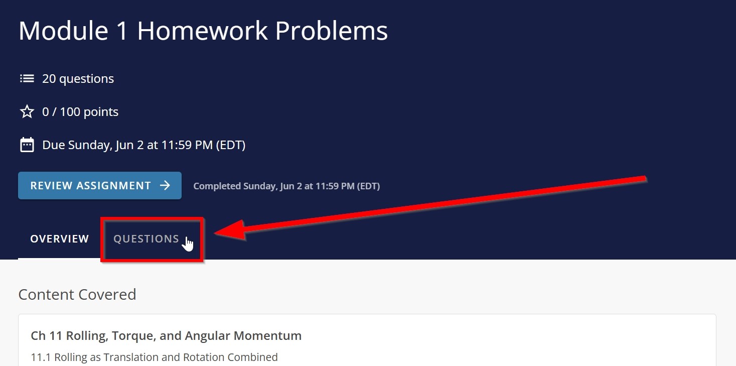 In your assignment opened in New WileyPLUS select Questions tab, outlined and arrowed to