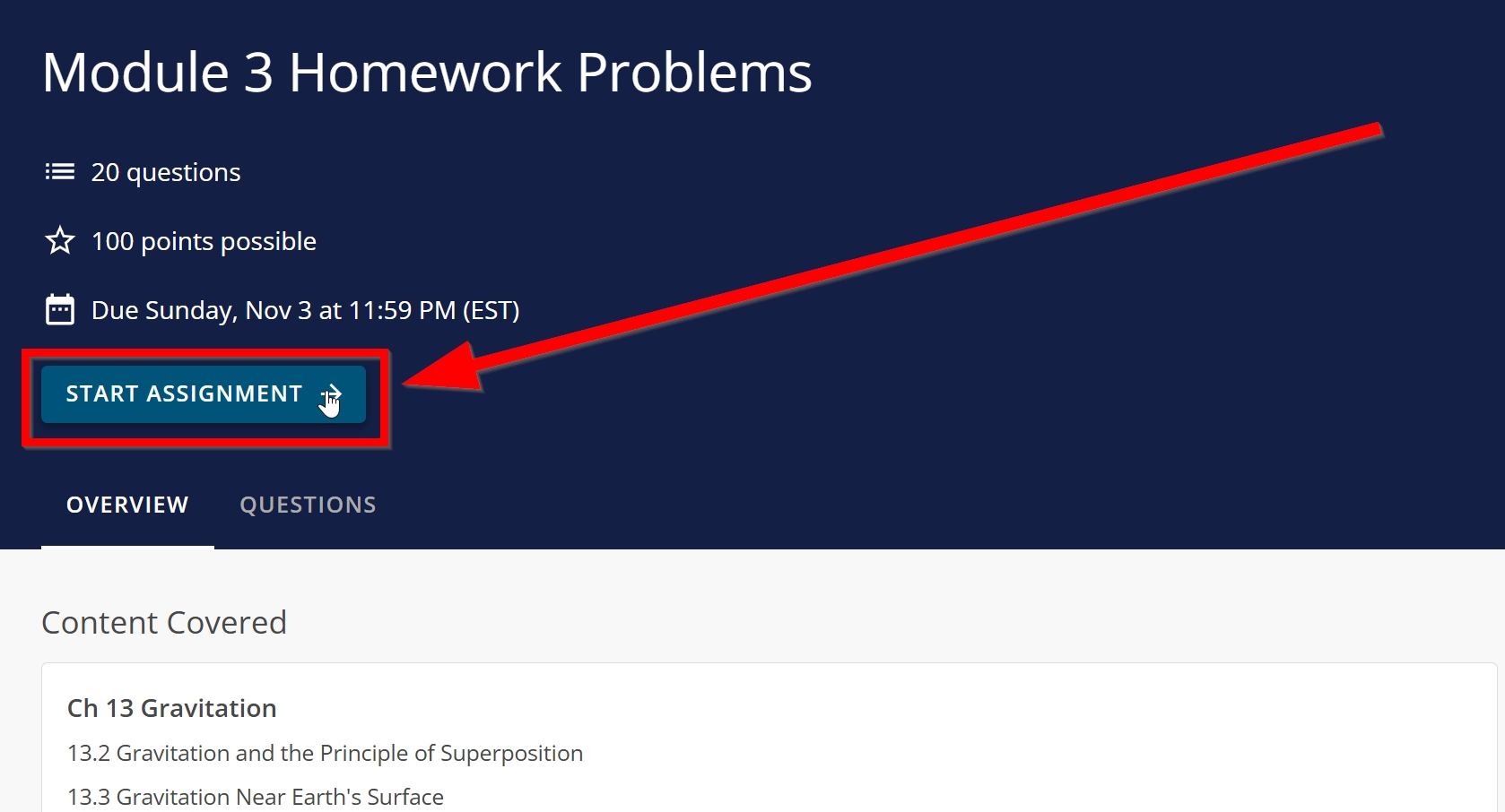In New WileyPLUS assignment select Start Assignment, outlined and arrowed to